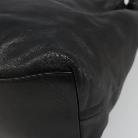 PRADA Hand Bag Leather Black Silver Auth 186430A
