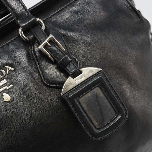 PRADA Hand Bag Leather Black Silver Auth 186430A