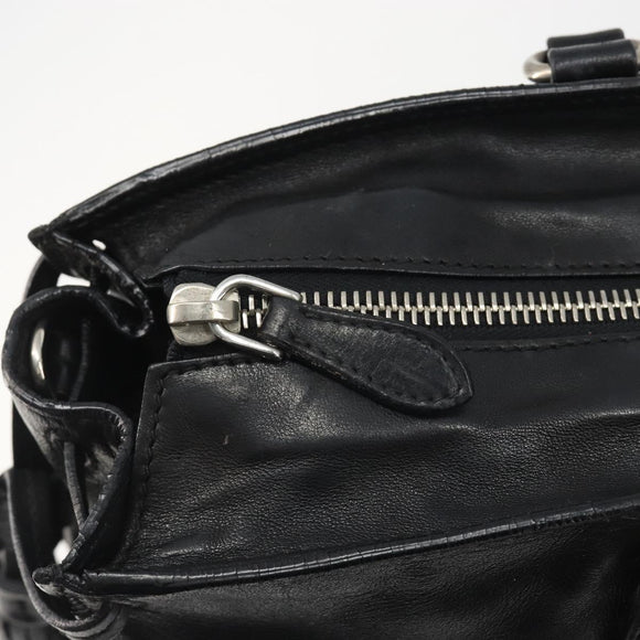 PRADA Hand Bag Leather Black Silver Auth 186430A