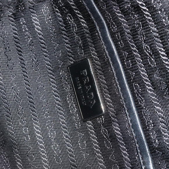 PRADA Hand Bag Leather Black Silver Auth 186430A