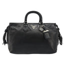 PRADA Hand Bag Leather Black Silver Auth 186430A-2