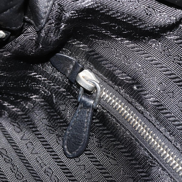PRADA Hand Bag Leather Black Silver Auth 186430A