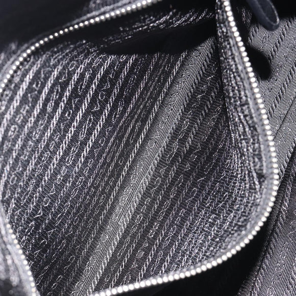 PRADA Hand Bag Leather Black Silver Auth 186430A