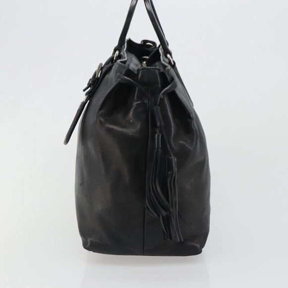 PRADA Hand Bag Leather Black Silver Auth 186430A