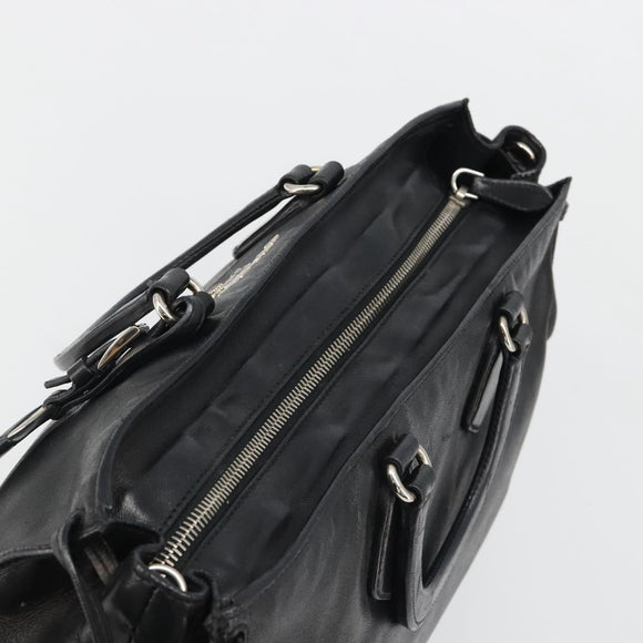 PRADA Hand Bag Leather Black Silver Auth 186430A