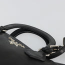 PRADA Hand Bag Leather Black Silver Auth 186430A-8