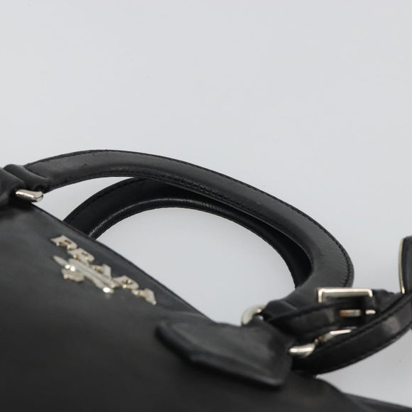 PRADA Hand Bag Leather Black Silver Auth 186430A