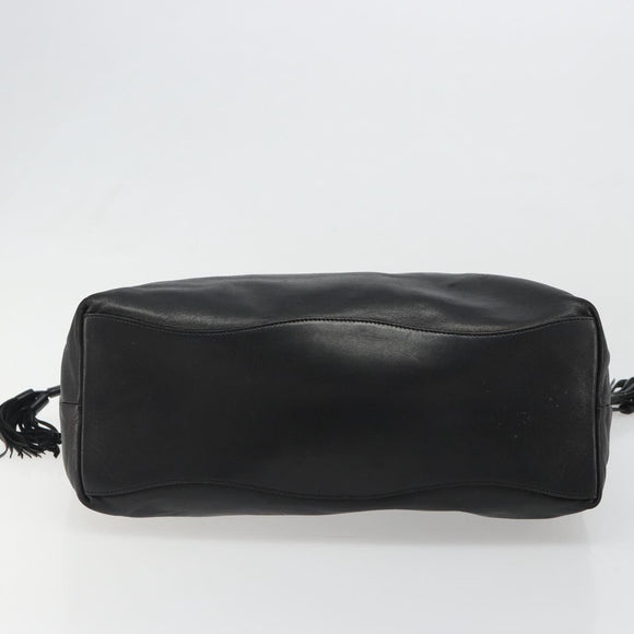 PRADA Hand Bag Leather Black Silver Auth 186430A