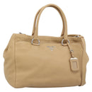 PRADA Hand Bag Vittero Dino Leather 2way Beige Silver Auth 186431V-1