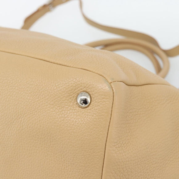 PRADA Hand Bag Vittero Dino Leather 2way Beige Silver Auth 186431V