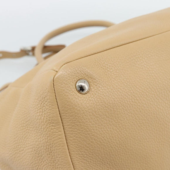 PRADA Hand Bag Vittero Dino Leather 2way Beige Silver Auth 186431V