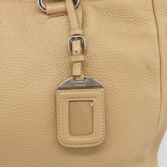 PRADA Hand Bag Vittero Dino Leather 2way Beige Silver Auth 186431V