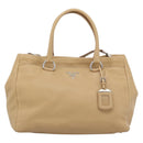 PRADA Hand Bag Vittero Dino Leather 2way Beige Silver Auth 186431V-13
