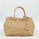 PRADA Hand Bag Vittero Dino Leather 2way Beige Silver Auth 186431V-12