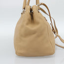 PRADA Hand Bag Vittero Dino Leather 2way Beige Silver Auth 186431V-3
