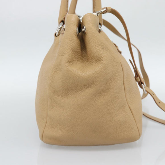PRADA Hand Bag Vittero Dino Leather 2way Beige Silver Auth 186431V