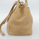 PRADA Hand Bag Vittero Dino Leather 2way Beige Silver Auth 186431V-4