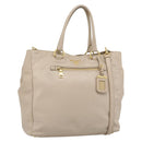 PRADA Hand Bag Leather 2way Beige Gold Auth 186432A-1