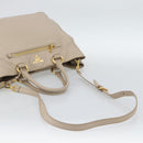 PRADA Hand Bag Leather 2way Beige Gold Auth 186432A-10