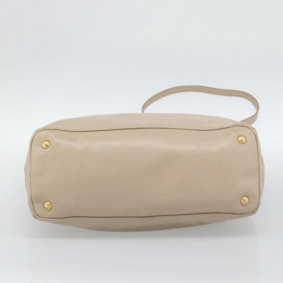 PRADA Hand Bag Leather 2way Beige Gold Auth 186432A