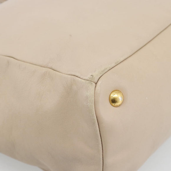 PRADA Hand Bag Leather 2way Beige Gold Auth 186432A