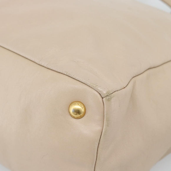 PRADA Hand Bag Leather 2way Beige Gold Auth 186432A