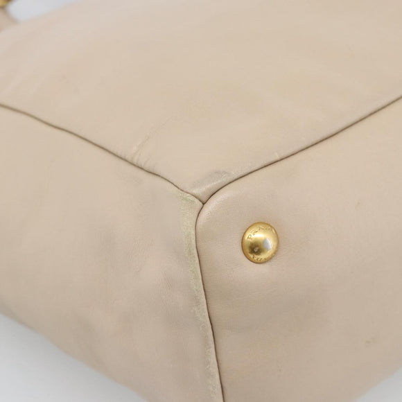 PRADA Hand Bag Leather 2way Beige Gold Auth 186432A