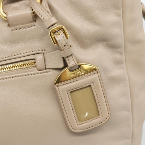 PRADA Hand Bag Leather 2way Beige Gold Auth 186432A