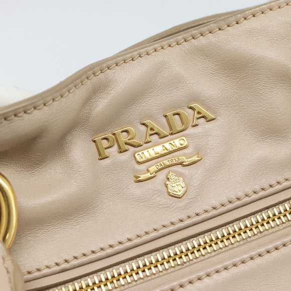 PRADA Hand Bag Leather 2way Beige Gold Auth 186432A