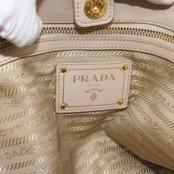 PRADA Hand Bag Leather 2way Beige Gold Auth 186432A