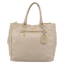 PRADA Hand Bag Leather 2way Beige Gold Auth 186432A-13