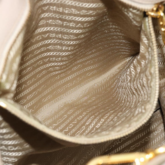 PRADA Hand Bag Leather 2way Beige Gold Auth 186432A