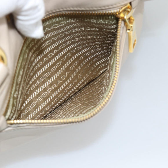 PRADA Hand Bag Leather 2way Beige Gold Auth 186432A