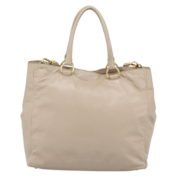 PRADA Hand Bag Leather 2way Beige Gold Auth 186432A