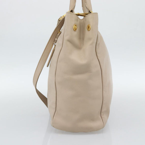 PRADA Hand Bag Leather 2way Beige Gold Auth 186432A