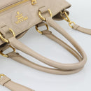 PRADA Hand Bag Leather 2way Beige Gold Auth 186432A-7