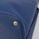 PRADA Hand Bag Safiano Leather Blue Gold Auth 186433A-9
