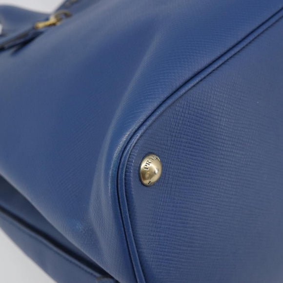 PRADA Hand Bag Safiano Leather Blue Gold Auth 186433A