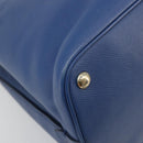PRADA Hand Bag Safiano Leather Blue Gold Auth 186433A-16