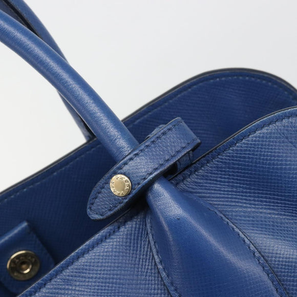 PRADA Hand Bag Safiano Leather Blue Gold Auth 186433A