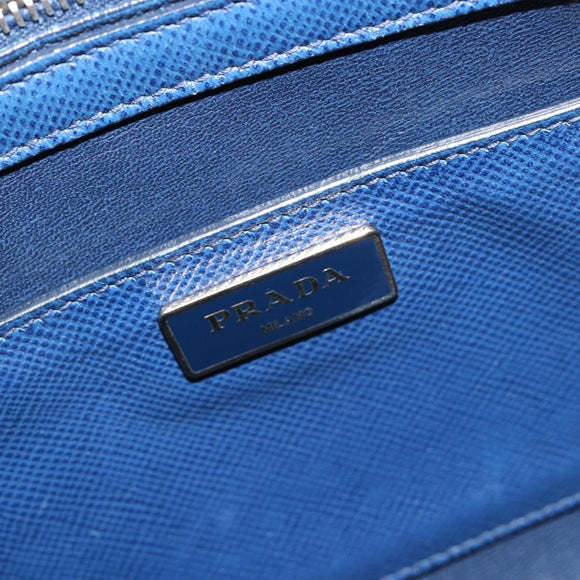 PRADA Hand Bag Safiano Leather Blue Gold Auth 186433A