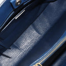 PRADA Hand Bag Safiano Leather Blue Gold Auth 186433A-11