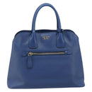 PRADA Hand Bag Safiano Leather Blue Gold Auth 186433A-13