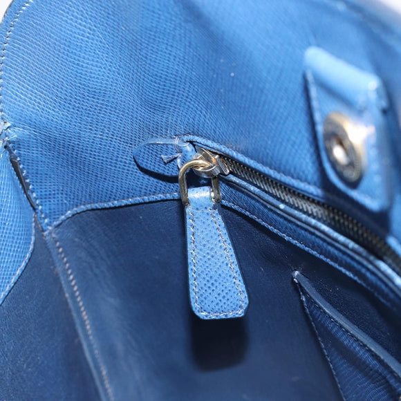 PRADA Hand Bag Safiano Leather Blue Gold Auth 186433A