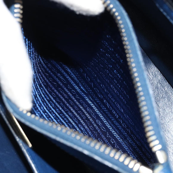 PRADA Hand Bag Safiano Leather Blue Gold Auth 186433A