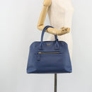 PRADA Hand Bag Safiano Leather Blue Gold Auth 186433A-27