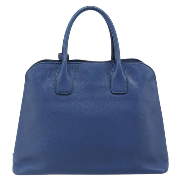 PRADA Hand Bag Safiano Leather Blue Gold Auth 186433A