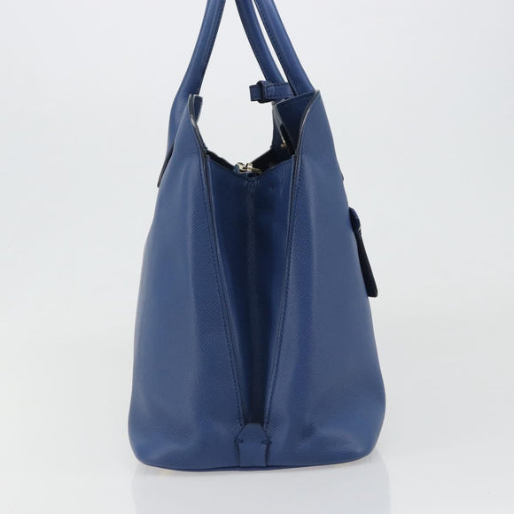 PRADA Hand Bag Safiano Leather Blue Gold Auth 186433A