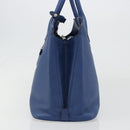 PRADA Hand Bag Safiano Leather Blue Gold Auth 186433A-4