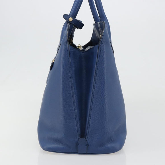 PRADA Hand Bag Safiano Leather Blue Gold Auth 186433A